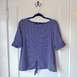 Jones New York Boat Neck Half Sleeve Tee, Navy & White Stripes, Size L